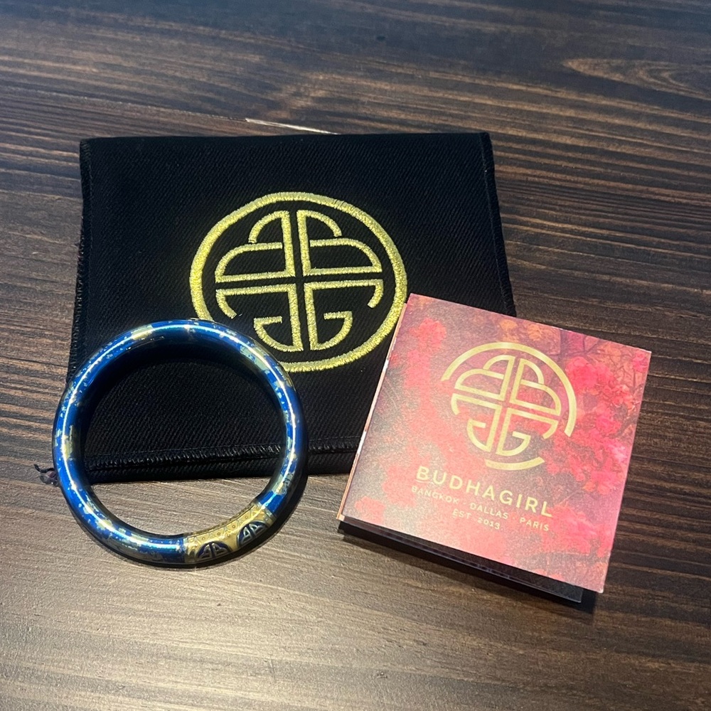 New! KOI SAFFIR TZUBBIE ALL WEATHER BANGLE BudhaGirl Medium Authentic Blue Gold
